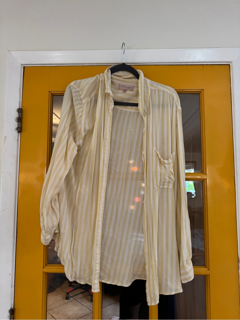 Philosophy Pale Yellow Striped Men's Lightweight Shirt Jacket